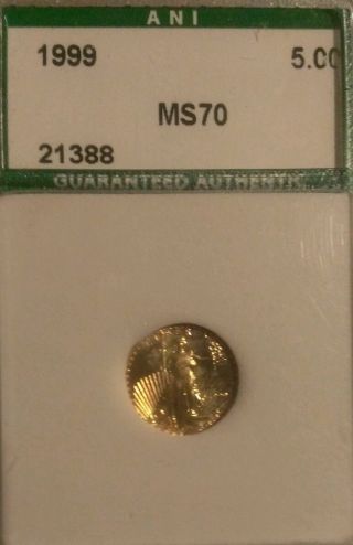 1999 $5 Gold American Eagle 1/10 Ounce Fine Gold.  Fast Ship photo