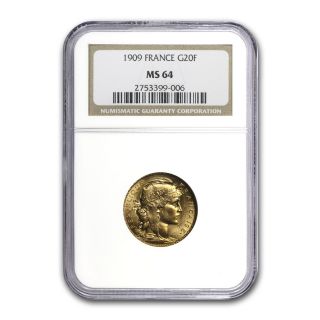 France 20 Francs Gold Rooster Coin - Random Year - Ms - 64 Ngc - Sku 83833 photo