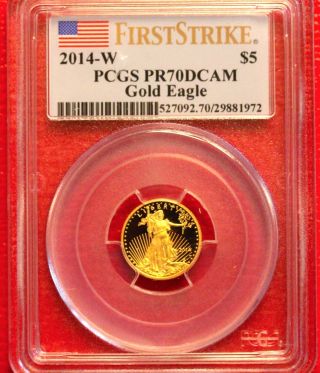 2014 W Gold Proof American Eagle 1/10th Oz $5 Pcgs Pr 70 First Strike Dcam photo