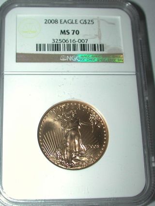 2008 Gold $25 America Eagle Graded Ms70 By Ngc photo