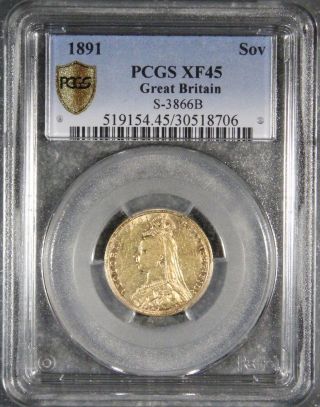 1891 Great Britain Sovereign Gold Coin W/.  2354 T.  O.  Gold Pcgs Xf 45 D1 photo