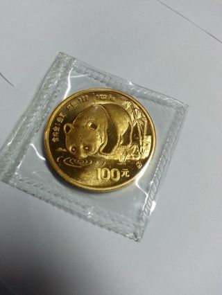 1987 S 1oz Gold Panda 100 Yuan Coin.  999 Fine Bullion photo