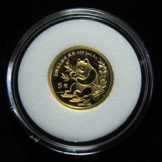 1991 Gold China Panda 1/20 Troy Oz.  5 Yuan Bullion Coin W/ Airtite Case photo