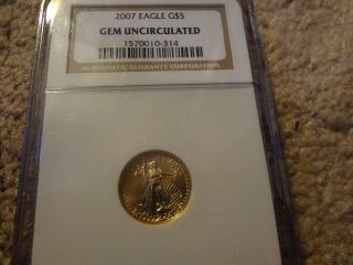 2007 5 Dollar Gold American Eagle.  Gem Uncirculated.  1 Day. photo