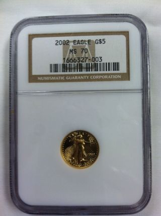 2002 $5 Gold American Eagle Ngc G$5 Ms70 Perfect,  & Rare. photo