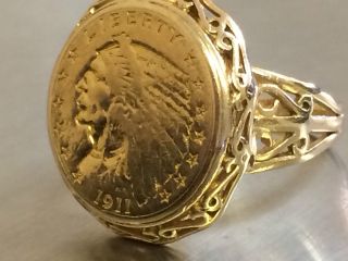 1911 $2.  50 Quarter - Eagle,  Indian Head Type Coin Ring D?sz.  9 Offer@scrap 10.  8grams photo