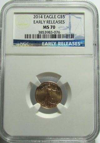 2014 $5 Gold American Eagle Gae 1/10 Oz.  Coin Early Releases Ngc Ms70 Ms 70 photo
