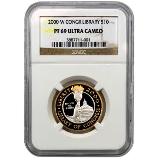 2000 W Congressional Library $10 Bi Metal Coin Pf 69 Ultra Cameo 4129 - 07 photo