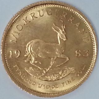 1983 1/10 Oz South African Krugerrand.  917 Fine Gold Coin photo