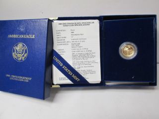 1989 American Eagle One Tenth Ounce Gold 5 Dollar Proof Coin photo