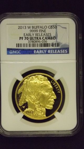 2013w Buffalo Ngc Pf70 Ultra Cameo Early Releases Gold $50 photo