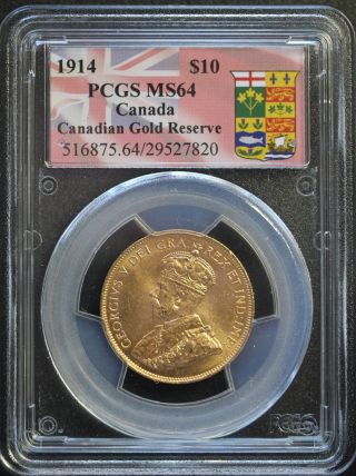 1914 $10 Gold Canada Hoard Coin Gem Brilliant Rare Pcgs Ms 64 photo