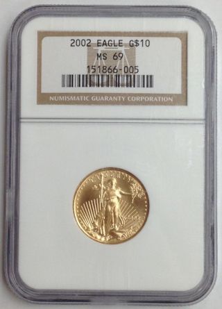 2002 $10 1/4 Ounce American Gold Eagle Ngc Ms 69 Rare photo