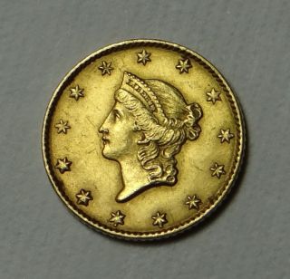 1849 Liberty Head Gold Dollar $1 - Raw -.  04837 Agw - Open Wreath - photo