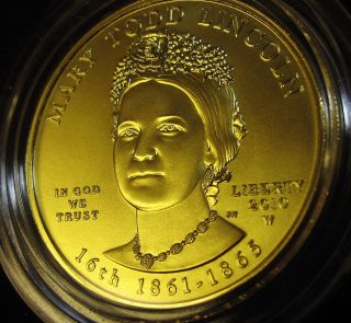 2010 First Spouse Unc $10 Coin,  Mary Todd Lincoln,  1/2 Oz.  9999 Pure Gold,  24 Kt photo
