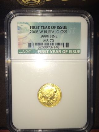 2008 W $5 Buffalo Gold 1/10 Oz.  9999 Gold,  Ngc Ms70 First Year Of Issue 3 Day Nr photo