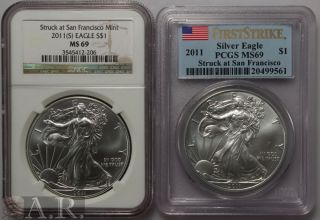 2011 (s) American Silver Eagle Ngc & Pcgs Ms69 First Strike photo