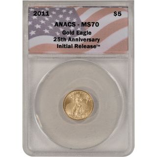 2011 American Gold Eagle (1/10 Oz) $5 - Anacs Ms70 - Initial Release photo