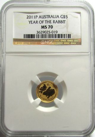 2011p Australia Gold $5 Coin Year Of The Rabbit - Ngc Ms70 Ms 70 photo