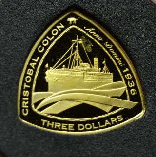 Cristobal Colon 2007 Gold Proof 3$ Bermuda Triangle Shipwreck Coin Rare photo