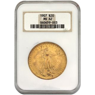 1907 $20 Saint Gaudens Gae Ngc Ms62 Better Date Res.  Amount $1575.  00 4082 - 07 photo
