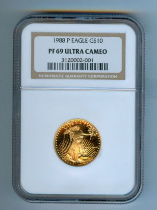 Ngc Graded 1988 - P U.  S.  $10 Dollar ¼oz.  Proof Gold Coin - Pf69 Ultra Cameo photo