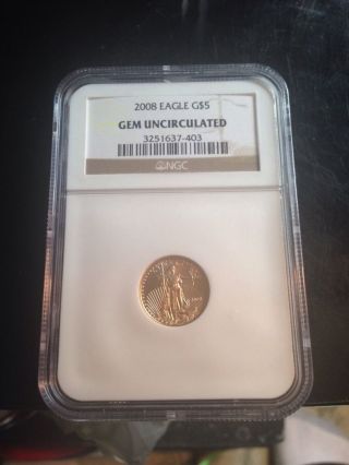2008 $5 1/10 Oz American Gold Eagle Ngc Gem Uncirculated photo