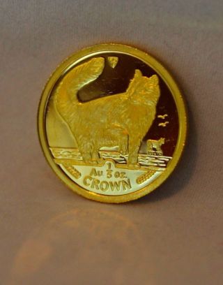 1991 Isle Of Man 1/5 Crown 9999 Gold Proof Norwegian Cat Coin photo