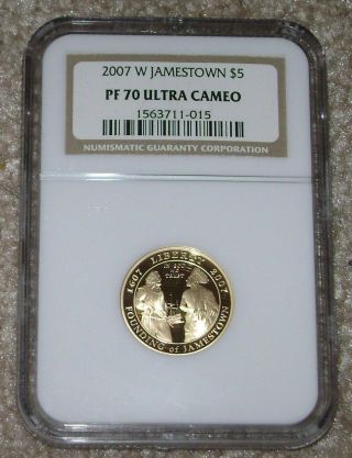 2007 - W $5 Gold U.  S.  Jamestown Ngc Pf 70 Ultra Cameo Rare Graded Bullion Coin photo