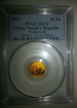 2012 China 1/20 Oz Gold Panda Pcgs Ms 70 photo