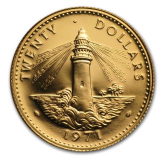 1971 Bahamas 20 Dollar Gold Coin - Uncirculated - Sku 34441 photo