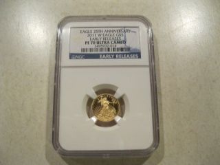 2011 W $5 American Gold Eagle 25th Anniversary Ngc Pf70 Uc Early Release photo