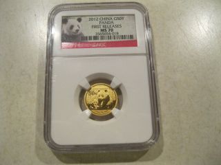 2012 Gold Panda China G50y.  Ngc Ms70 First Releases photo