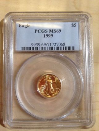 1999 Pcgs Ms 69 $5 Gold American Eagle 1/10 Ounce photo