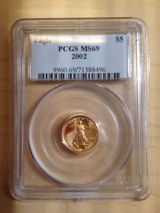 2002 Pcgs Ms 69 $5 Gold American Eagle 1/10 Ounce photo