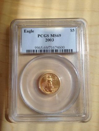 2003 Pcgs Ms 69 $5 Gold American Eagle 1/10 Ounce photo