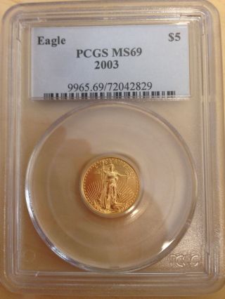 2003 Pcgs Ms 69 $5 Gold American Eagle 1/10 Ounce photo