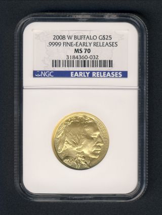 2008 W Ngc Ms70 $25 Gold Buffalo Early Releases 6841 photo