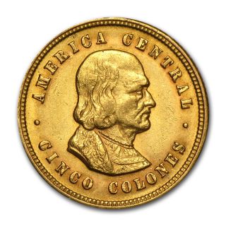 Costa Rica 5 Colones Gold Coin - Random Year - Average Circulated - Sku 51405 photo