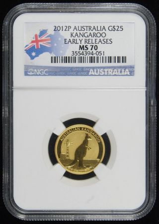 2012 Australia $25.  00 Gold Kangaroo Ngc Ms - 70 Early Releases photo