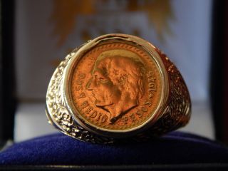 Vintage Solid 14k Gold $2.  5 Peso Mexican 22k Gold Coin Ring Not Scrap photo