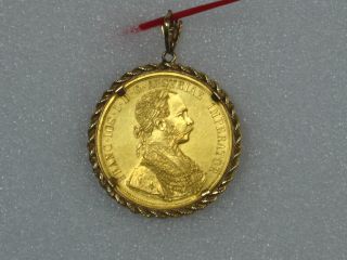Beautifull Austrian 4 Ducat Gold Coin In 14k Solid Gold Pendent. photo