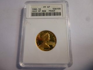1980 Isle Of Man Sovereign Proof Gold Triskeles Anacs Pf 67 photo