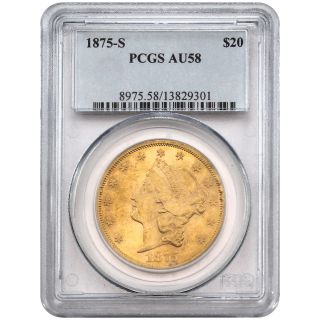 1875 S $20 Liberty Ty2 Au 58 Pcgs Wonderful Investment Coin Gold Eagle 4084 - 07 photo