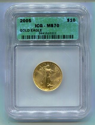 2005 $10 American Gold Eagle Icg Ms 70 photo