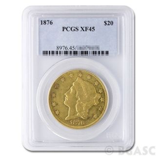 1876 Liberty Head Twenty Dollar Gold Coin Graded / Certified Pcgs Xf45 photo