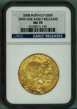 Flawless Early Release 2008 Buffalo Fifty Dollar Gold Piece.  9999 Pure Ngc Ms70 photo