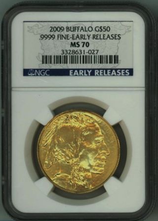 Flawless Early Release 2009 Buffalo Fifty Dollar Gold Piece.  9999 Pure Ngc Ms70 photo