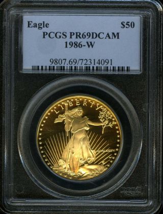 1986 W $50 American Gold Eagle Pcgs Pr69 Deep Cameo Yw743 photo