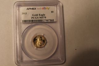 2013 $5 American Gold Eagle 1/10 Oz Pcgs Ms 70 photo